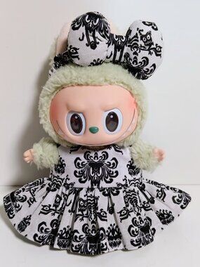 Custom Disney Haunted Mansion Wallpaper Print Dress and Bow Made to fit Labubu